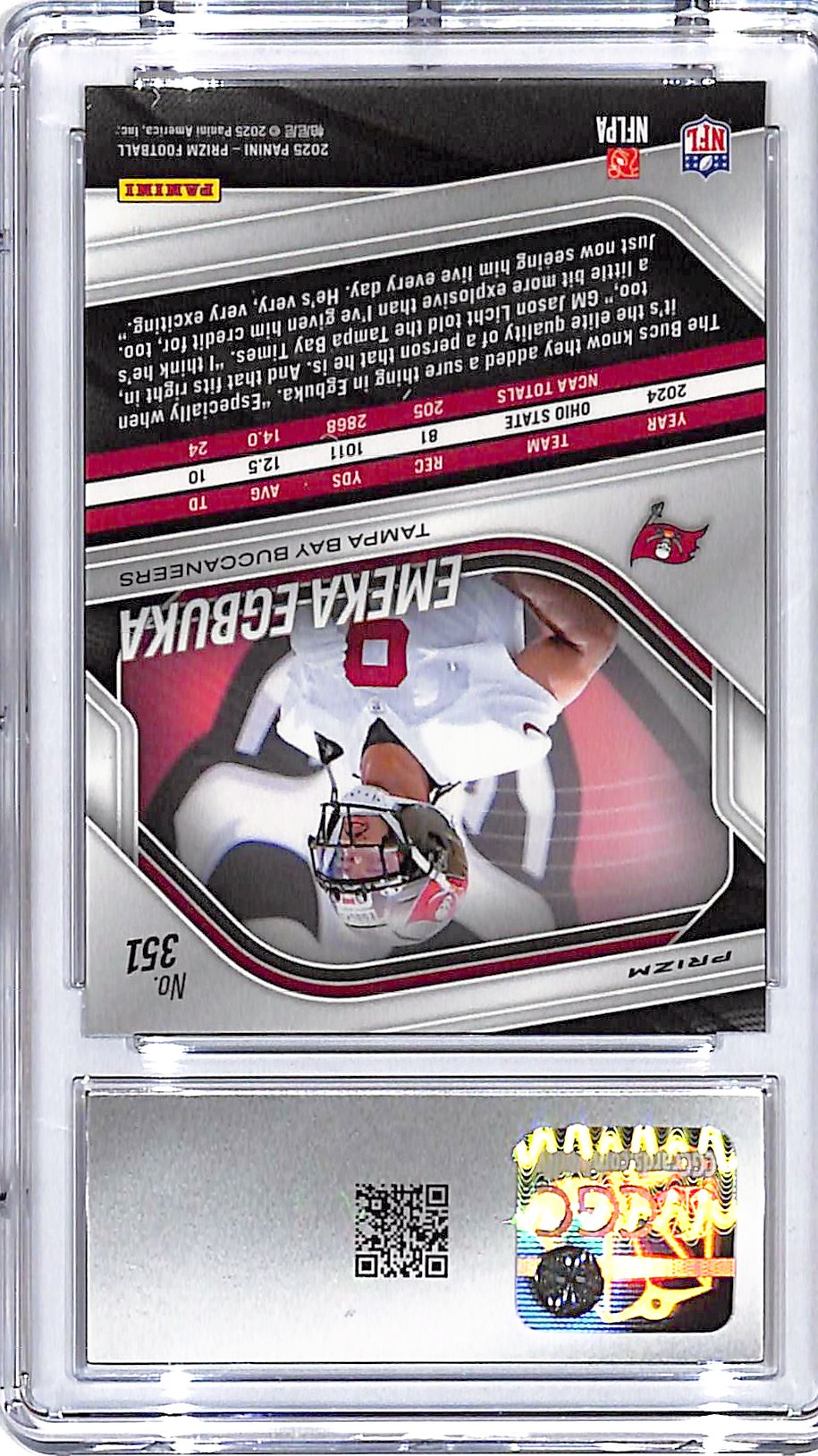 2025 Prizm Emeka Egbuka Rookie RC White Dico CGC 10 Buccaneers