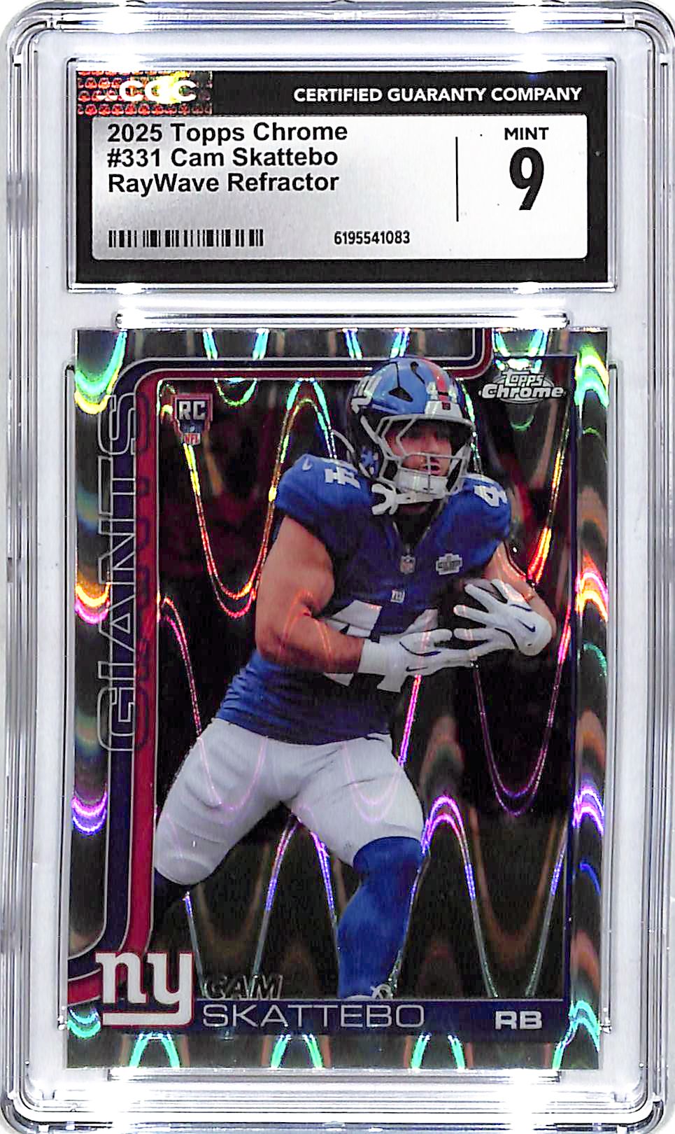 2025 Topps Chrome Cam Skattebo Rookie RC RayWave Refractor CGC 9 Giants