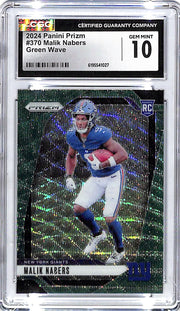 2024 Prizm Malik Nabers Rookie RC Green Wave CGC 10 Giants