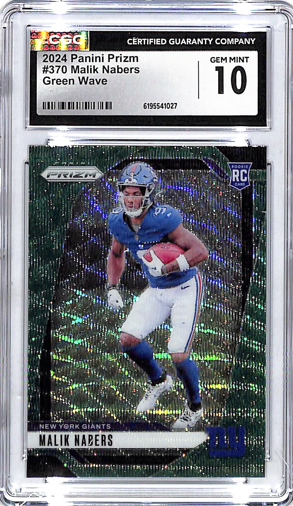 2024 Prizm Malik Nabers Rookie RC Green Wave CGC 10 Giants
