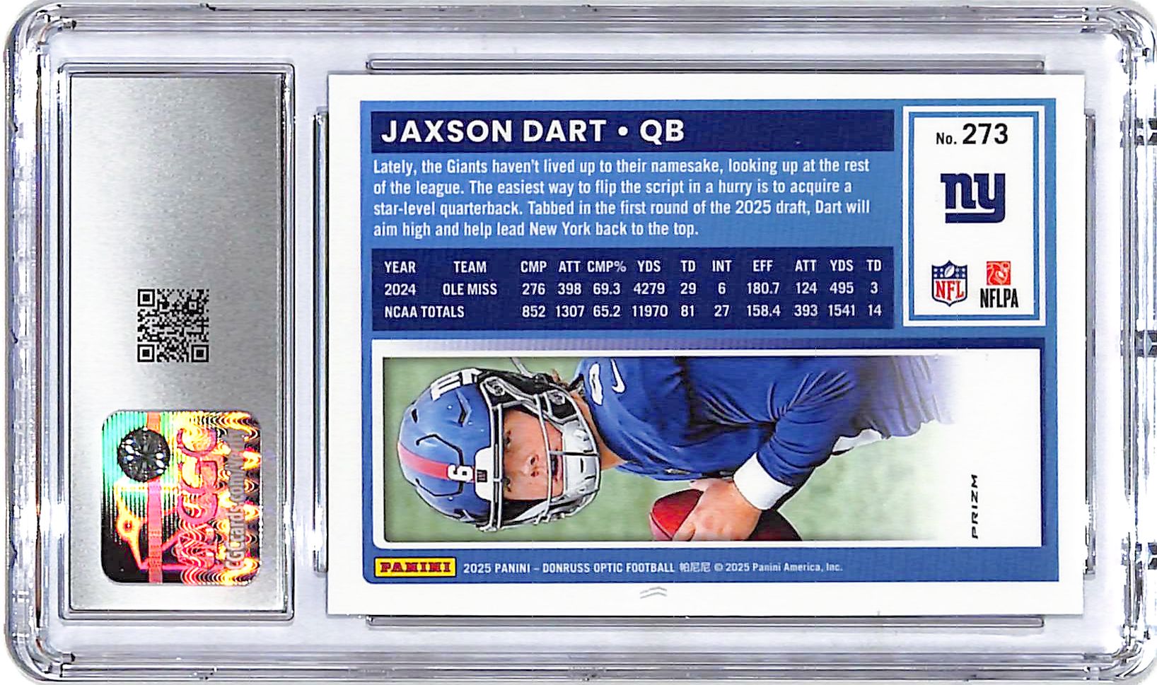 2025 Donruss Optic Jaxson Dart Rated Rookie RC Blue Scope CGC 10 Giants