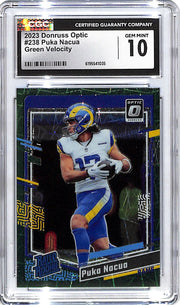 2023 Donruss Optic Puka Nacua Rated Rookie RC Green Velocity CGC 10 Rams