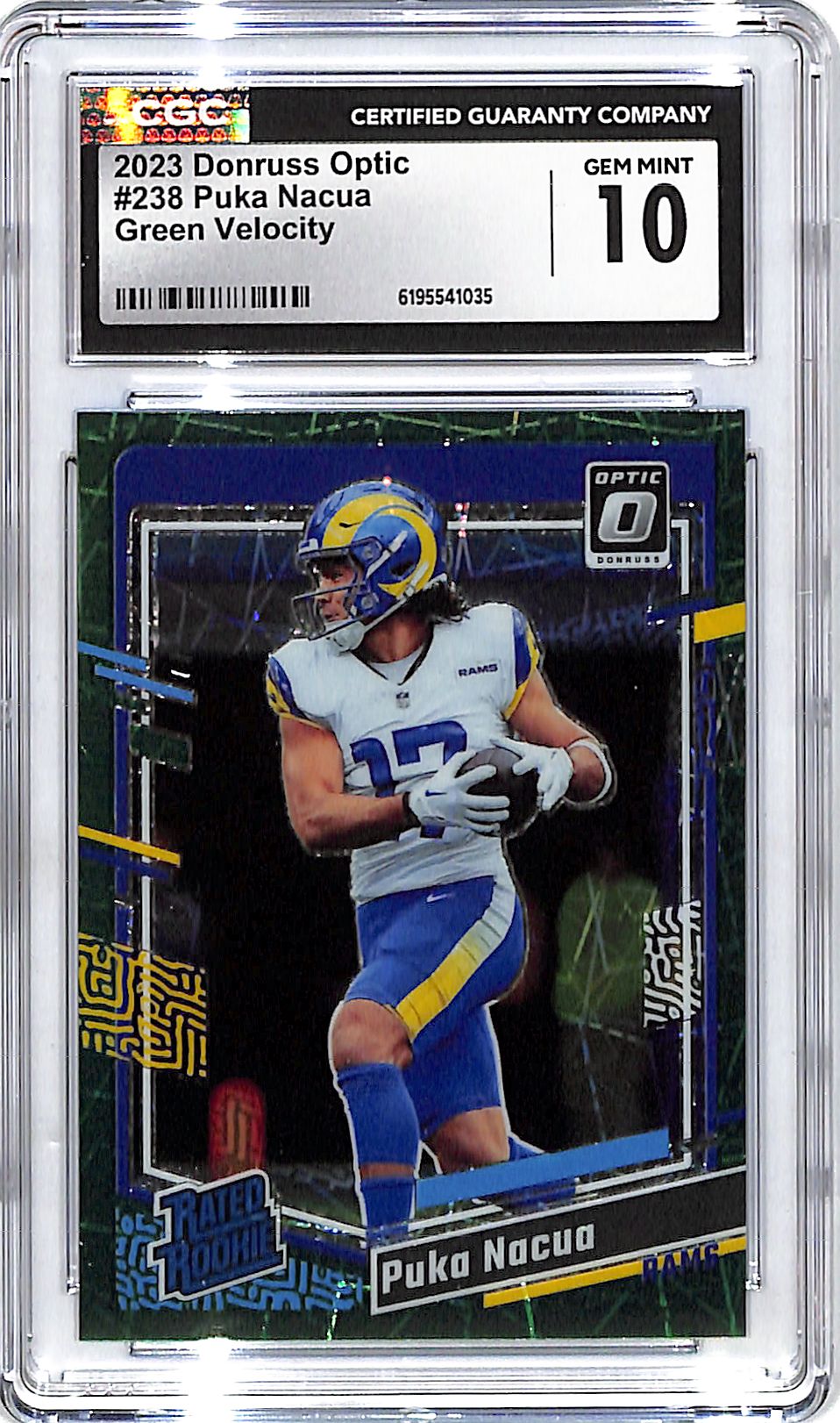 2023 Donruss Optic Puka Nacua Rated Rookie RC Green Velocity CGC 10 Rams