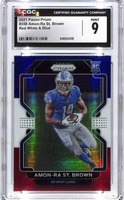 2021 Prizm Amon-Ra St Brown Rookie RC Red White and Blue CGC 9 Lions