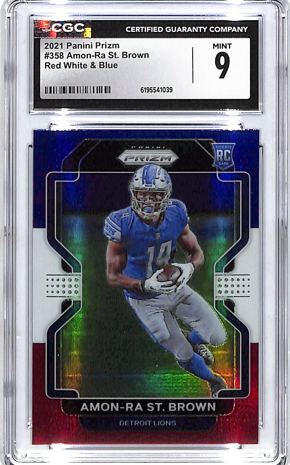 2021 Prizm Amon-Ra St Brown Rookie RC Red White and Blue CGC 9 Lions