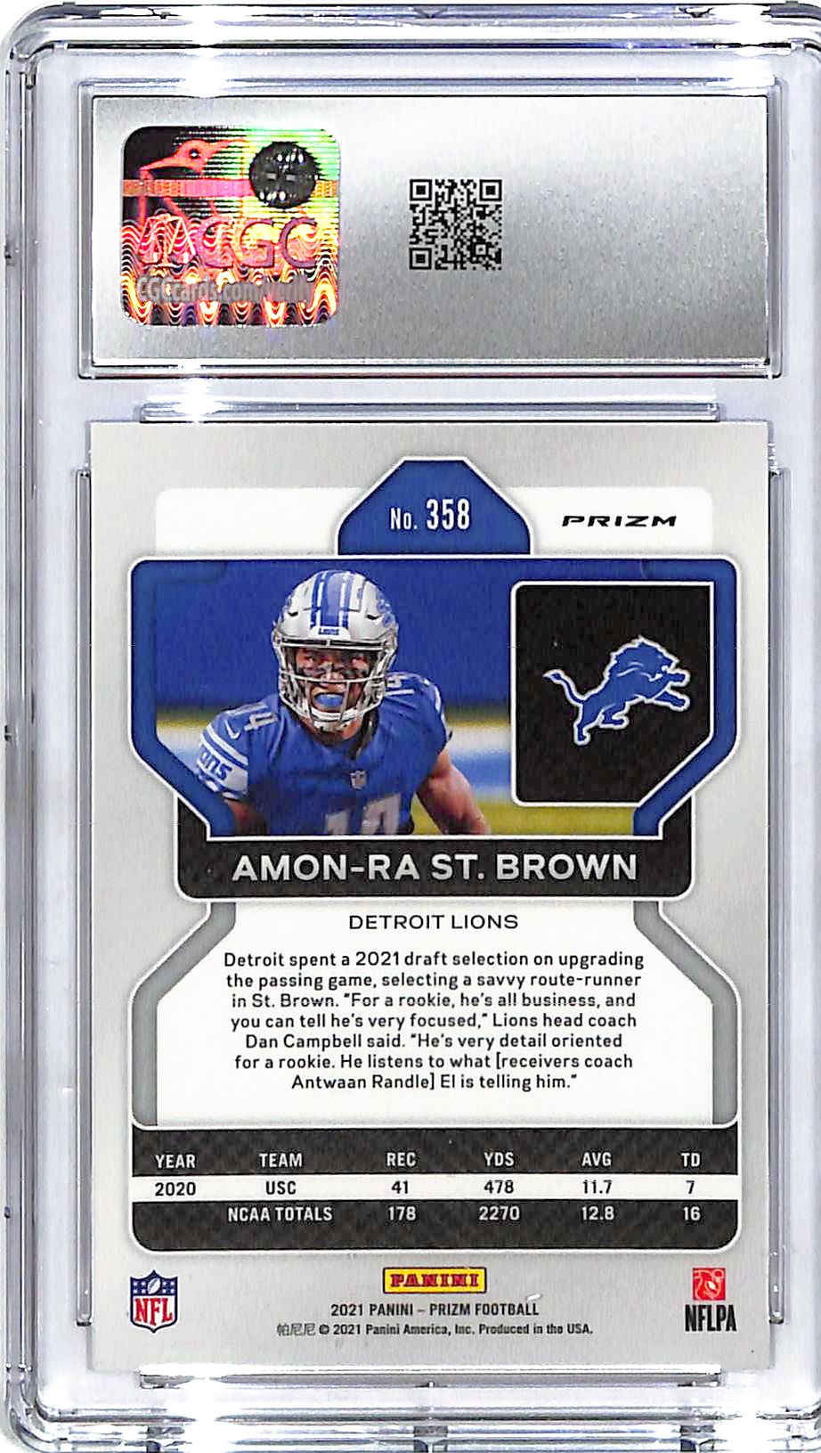 2021 Prizm Amon-Ra St Brown Rookie RC Red White and Blue CGC 9 Lions