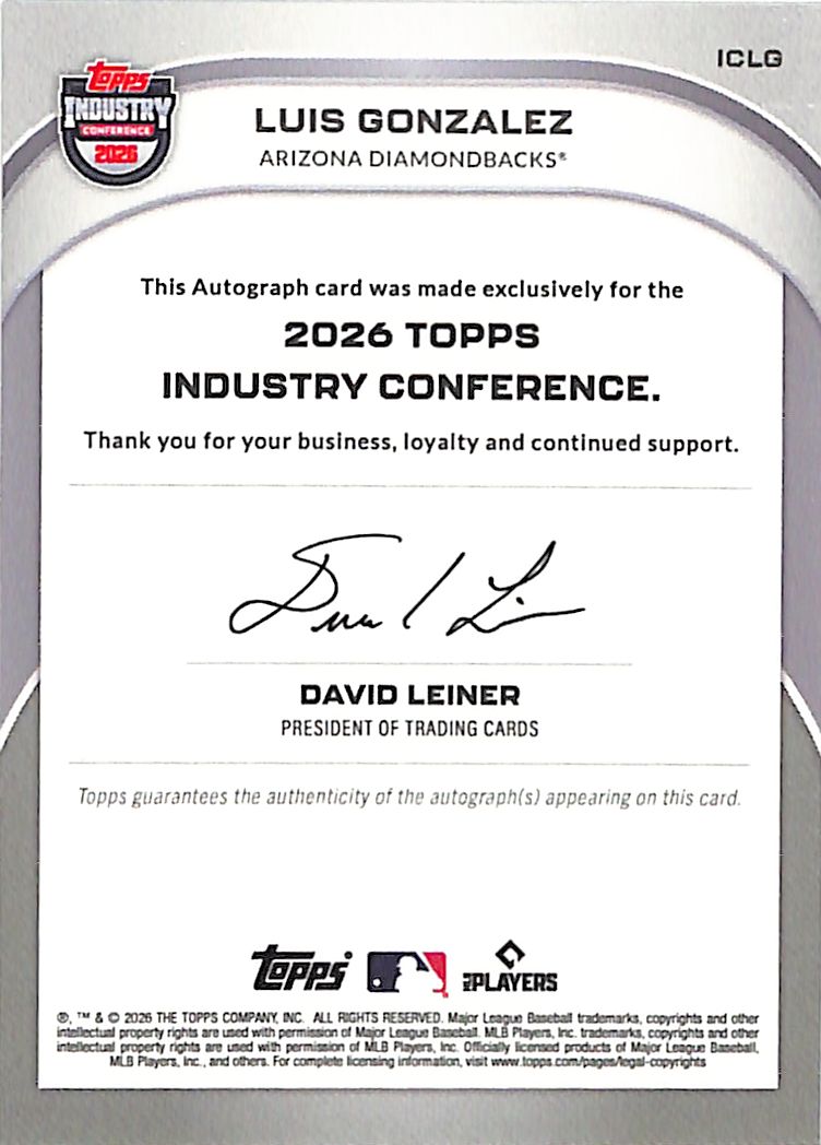 2026 Topps Industry Conference Luis Gonzalez Auto Autograph Diamondbacks