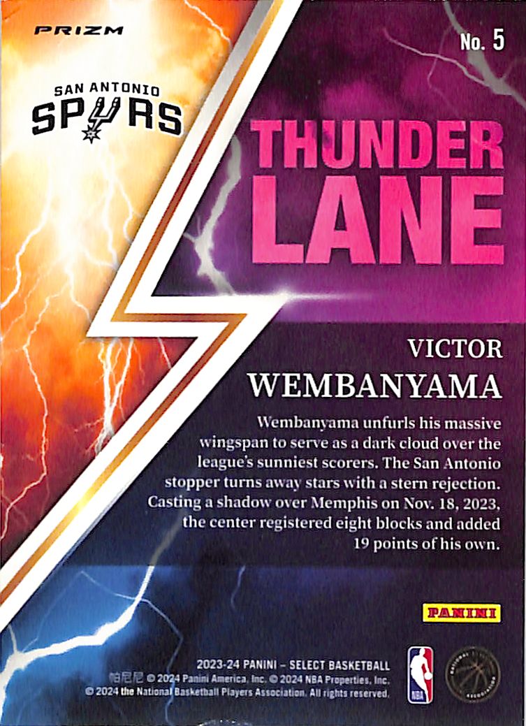 2023-24 Select Victor Wembanyama Rookie RC Thunder Lane Silver Spurs Damage