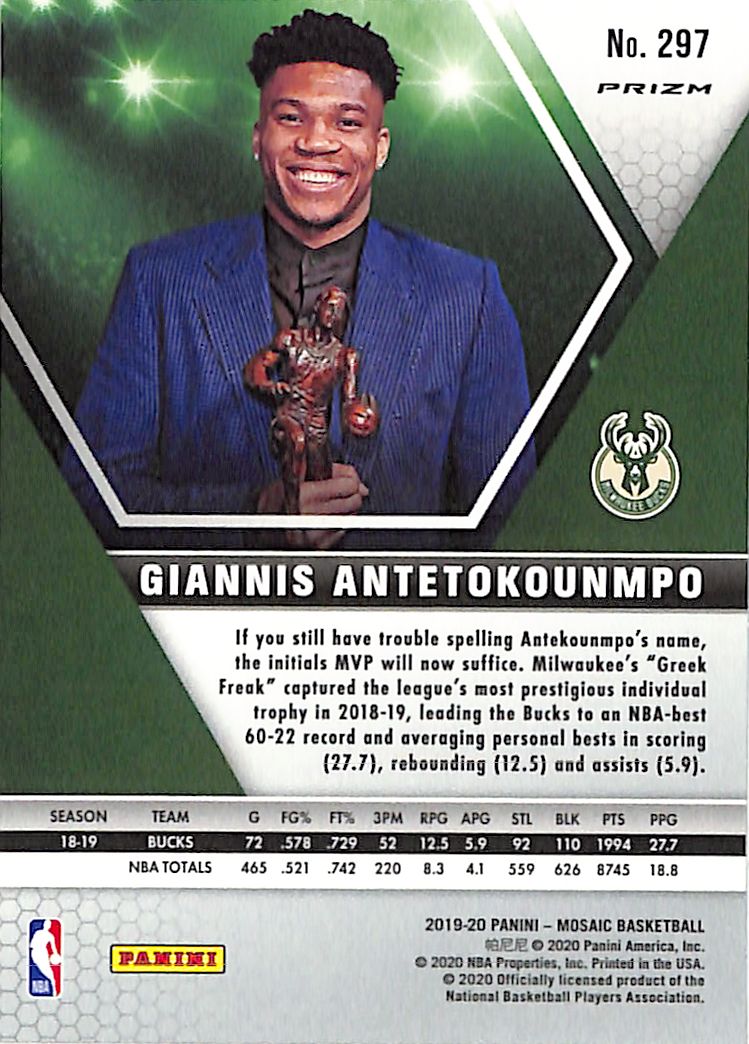 2019-20 Mosaic Giannis Antetokounmpo MVPs Genesis Bucks