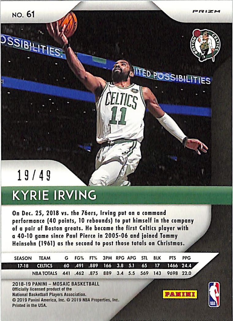 2018-19 Prizm Mosaic Kyrie Irving Purple /49 Celtics