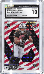 2025 Mosaic Ashton Jeanty Rookie RC Red and White Stripe CGC 10 Raiders