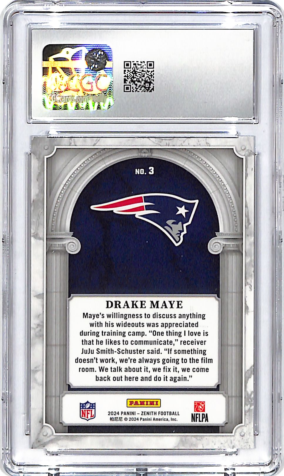 2024 Zenith Drake Maye Marquee Rookie RC #3 CGC 10 Patriots