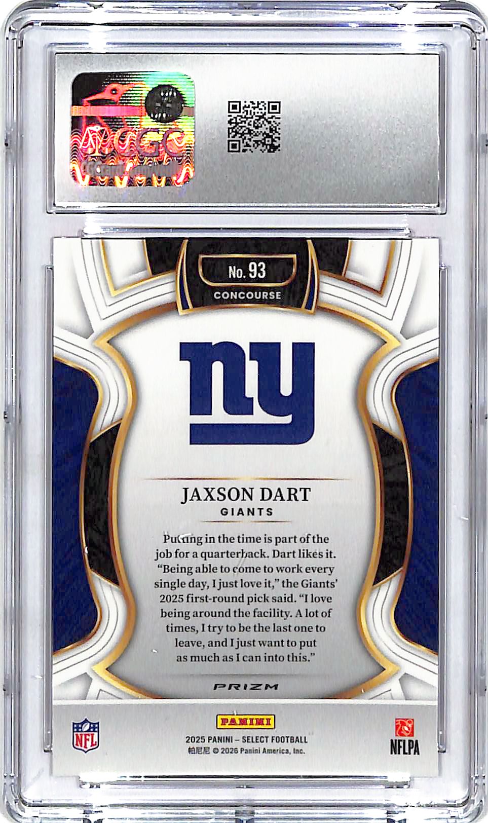 2025 Select Jaxson Dart Rookie RC Pink Shock CGC 10 Giants
