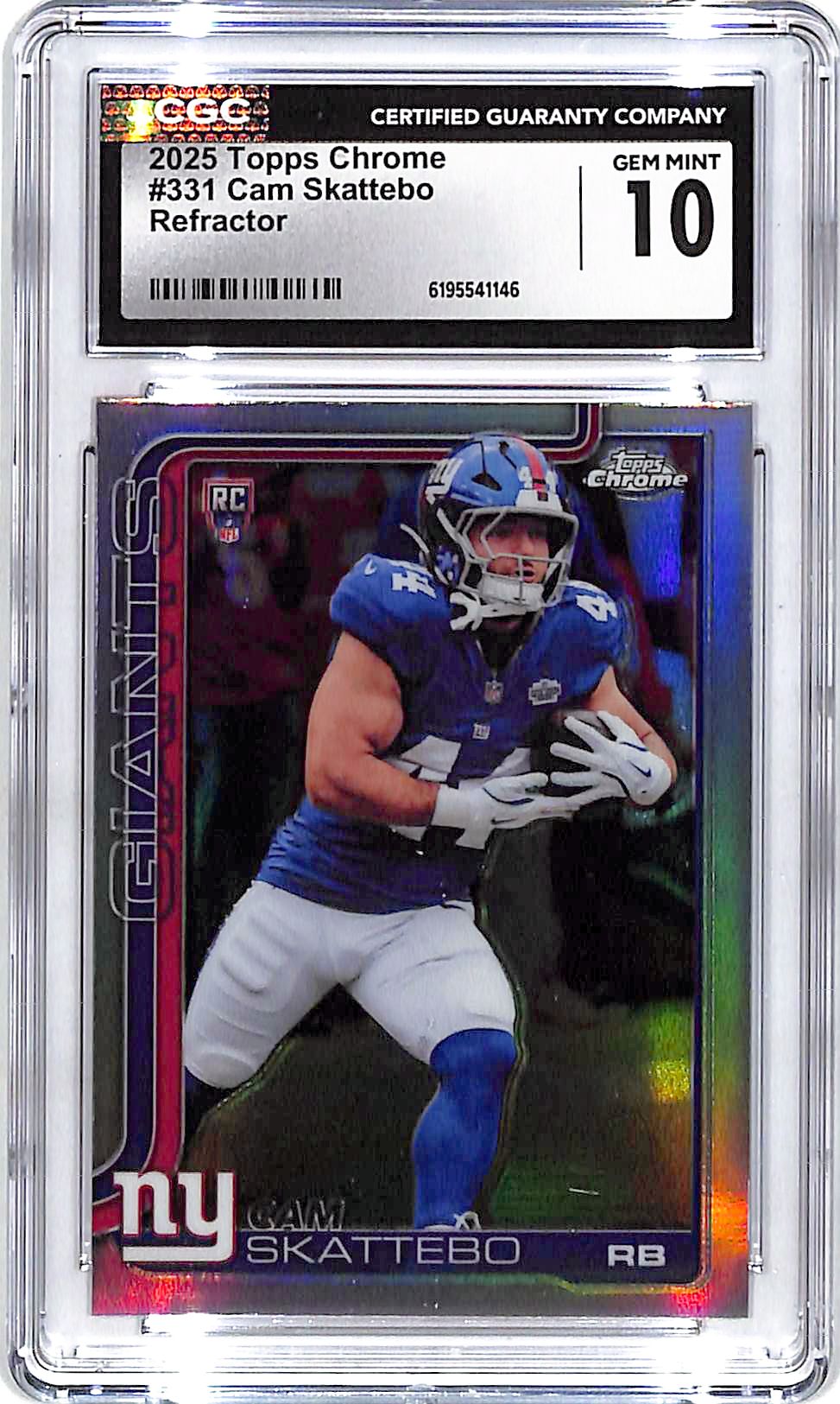 2025 Topps Chrome Cam Skattebo Rookie RC Refractor CGC 10 Giants