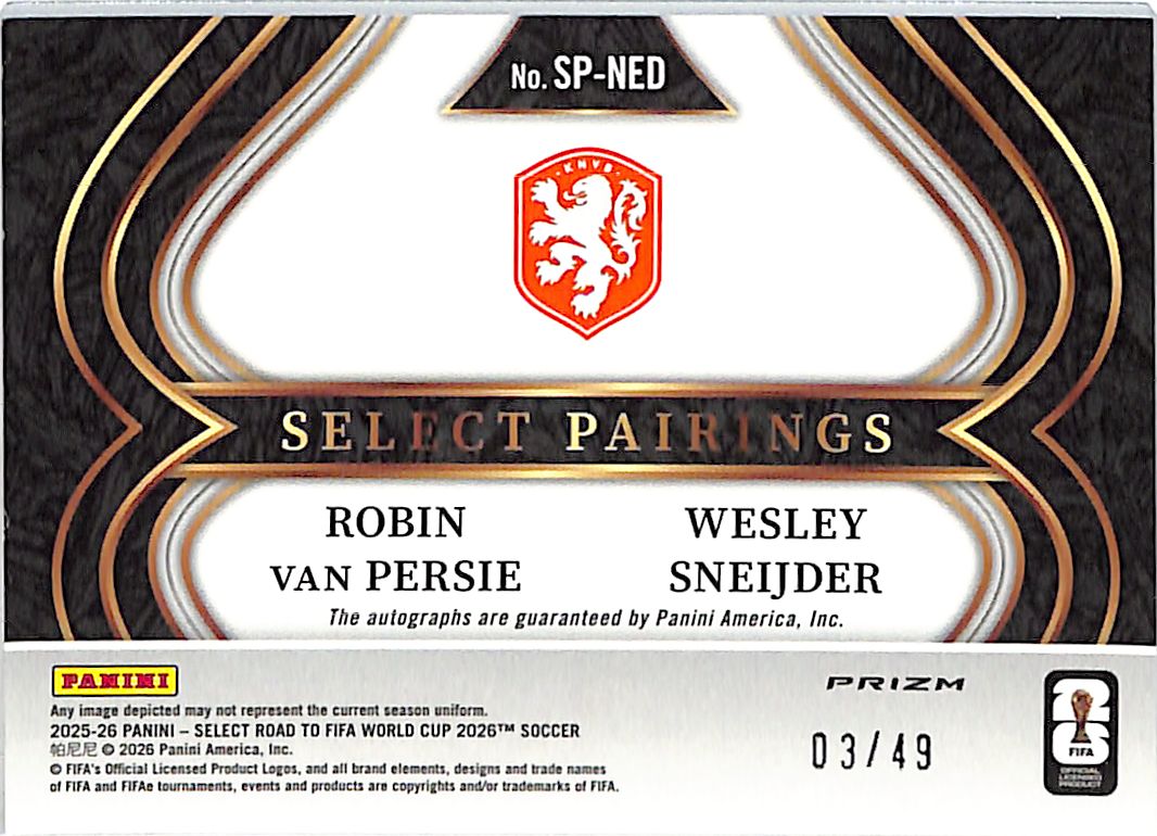 2025-26 Select FIFA World Cup Robin van Persie Wesley Sneijder Auto Autograph Purple /49