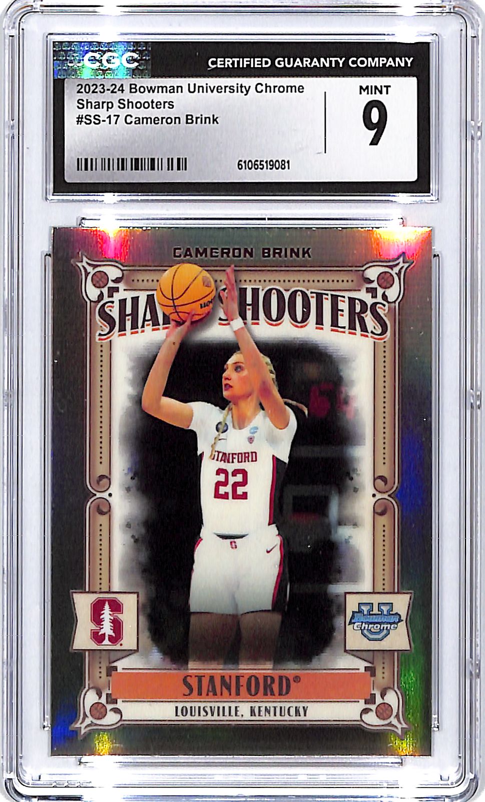 2023-24 Bowman Chrome University Cameron Brink Sharp Shooters #17 CGC 9 Rookie