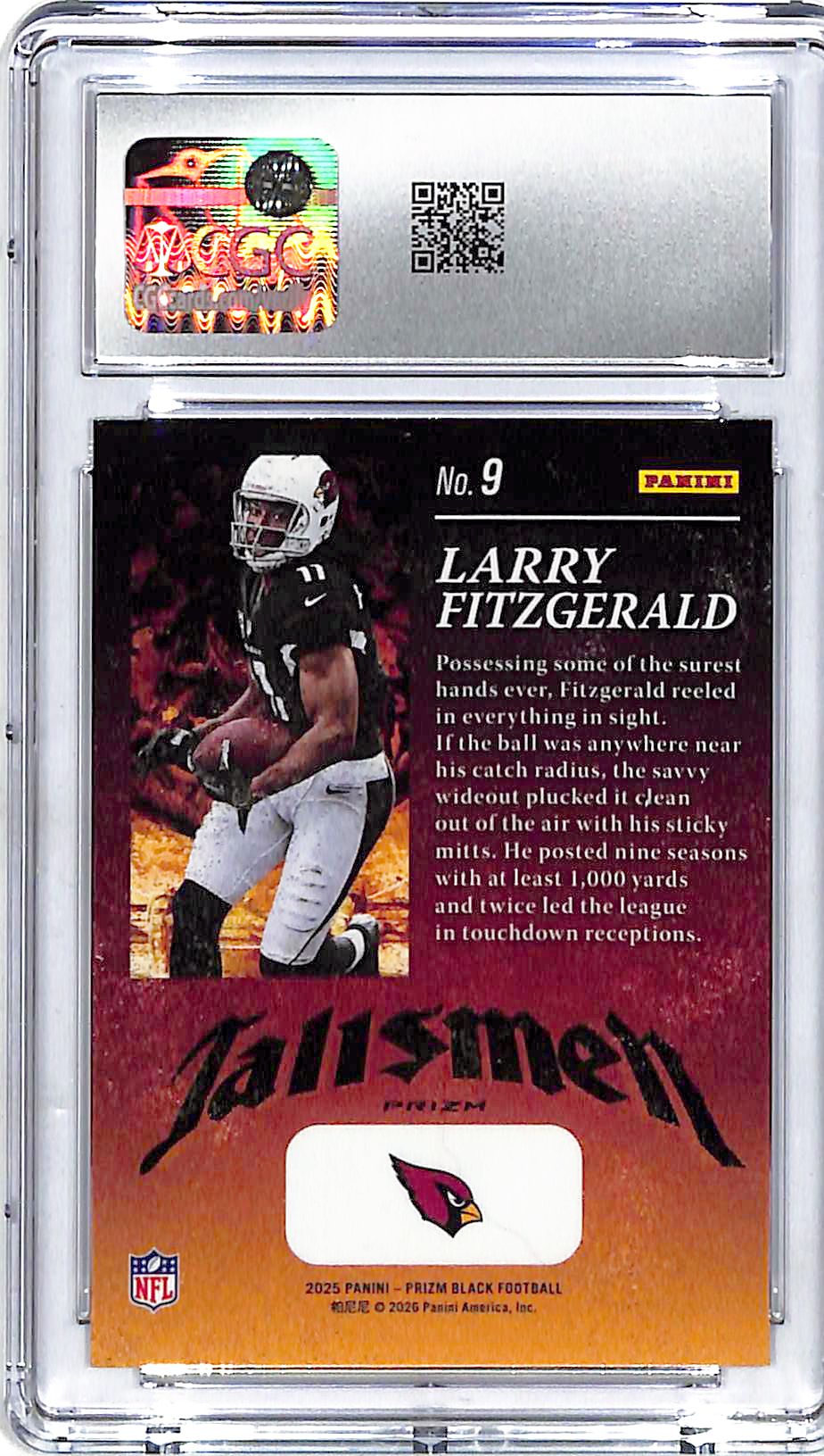 2025 Prizm Black Larry Fitzgerald Talisman Silver CGC 9.5 Cardinals