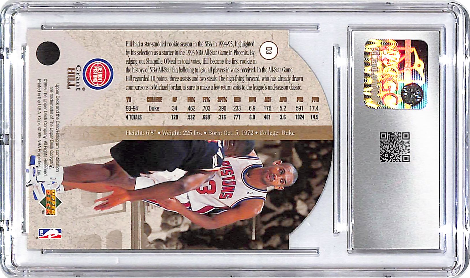 1994-95 SP Grant Hill Die Cuts Rookie RC CGC 9.5 Pistons