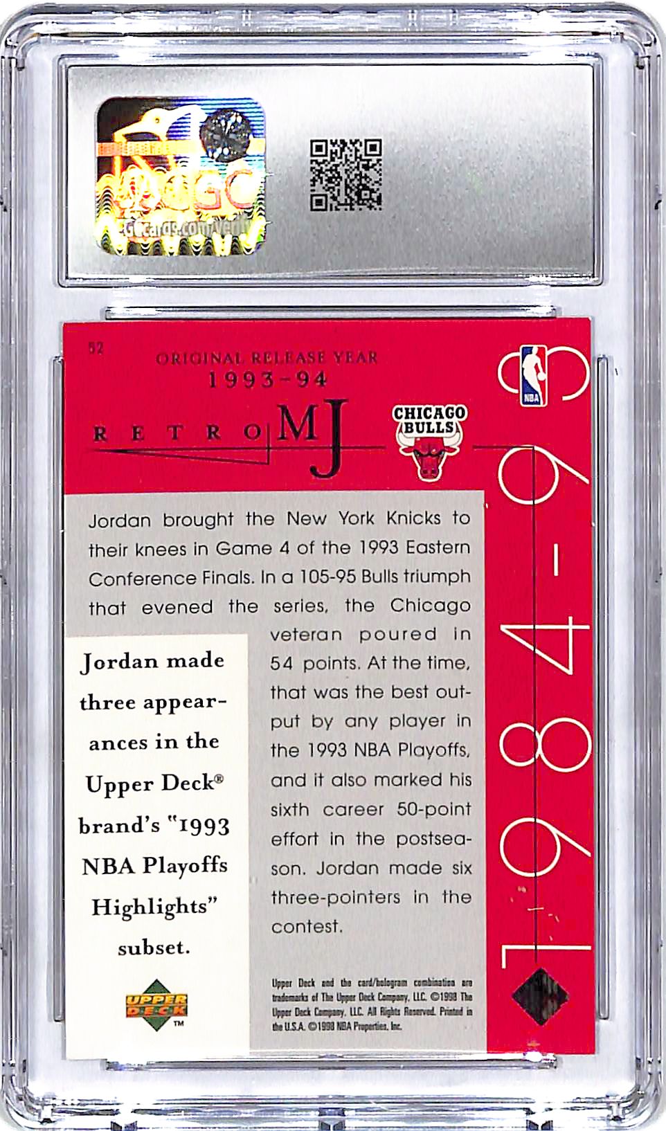 1998 Upper Deck MJ Career Collection Michael Jordan #52 CGC 9.5 Bulls