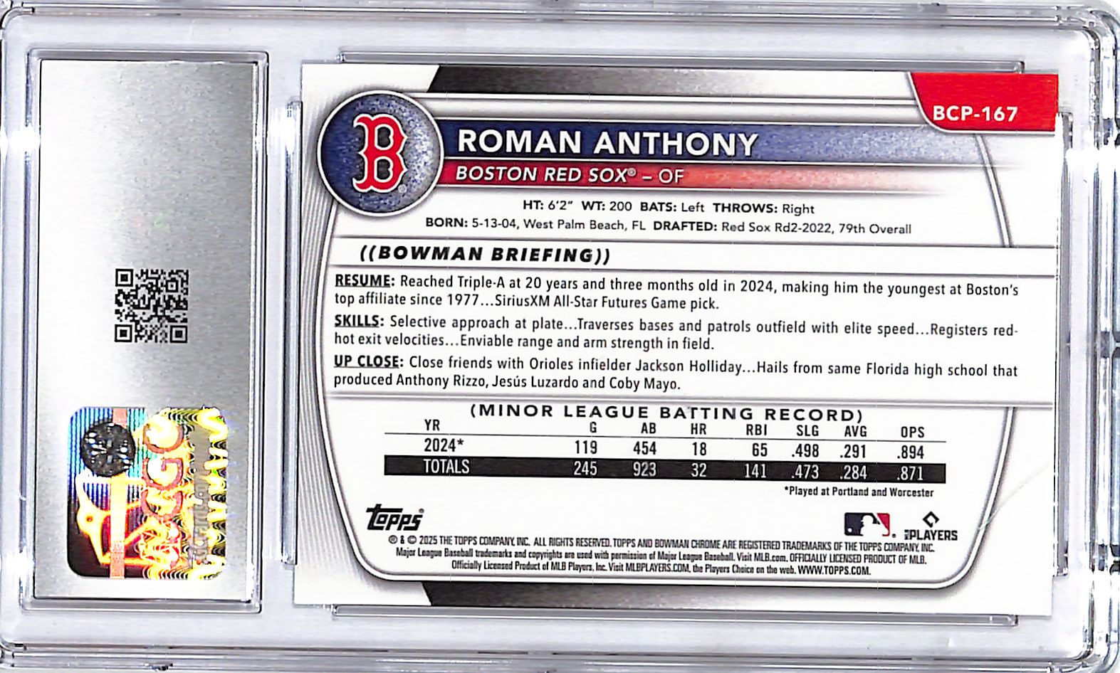 2025 Bowman Chrome Roman Anthony Rookie RC Mega Box Mojo Refractor CGC 10 Red Sox