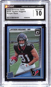 2025 Donruss Optic Jayden Higgins Rated Rookie RC Purple Stars /75 CGC 10 Texans