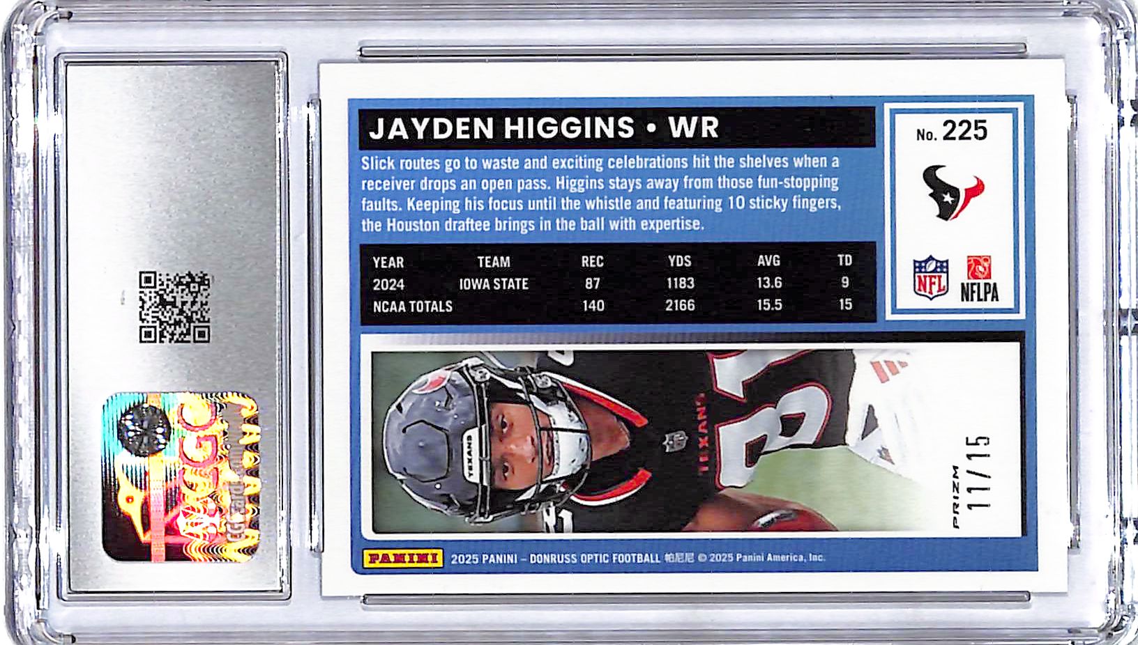 2025 Donruss Optic Jayden Higgins Rated Rookie RC Purple Stars /75 CGC 10 Texans