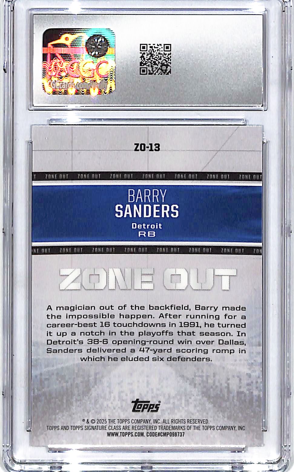 2024 Topps Signature Class Barry Sanders Zone Out Teal /225 CGC 10 Lions