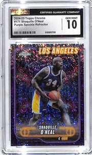 2024-25 Topps Chrome Shaquille O'Neal Purple Speckle Refractor /299 CGC 10 lakers