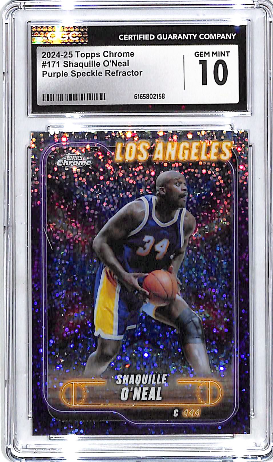 2024-25 Topps Chrome Shaquille O'Neal Purple Speckle Refractor /299 CGC 10 lakers