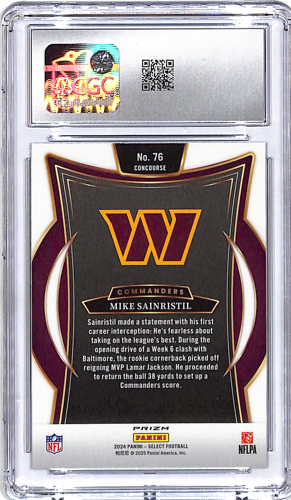 2024 Select Mike Sainristil Rookie RC Silver CGC 10 Commanders