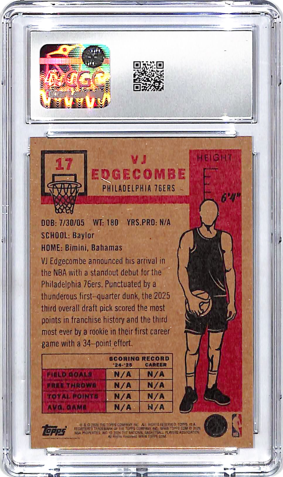 2025-26 Topps Living Set VJ Edgecombe Rookie RC #17 CGC 10 76ers