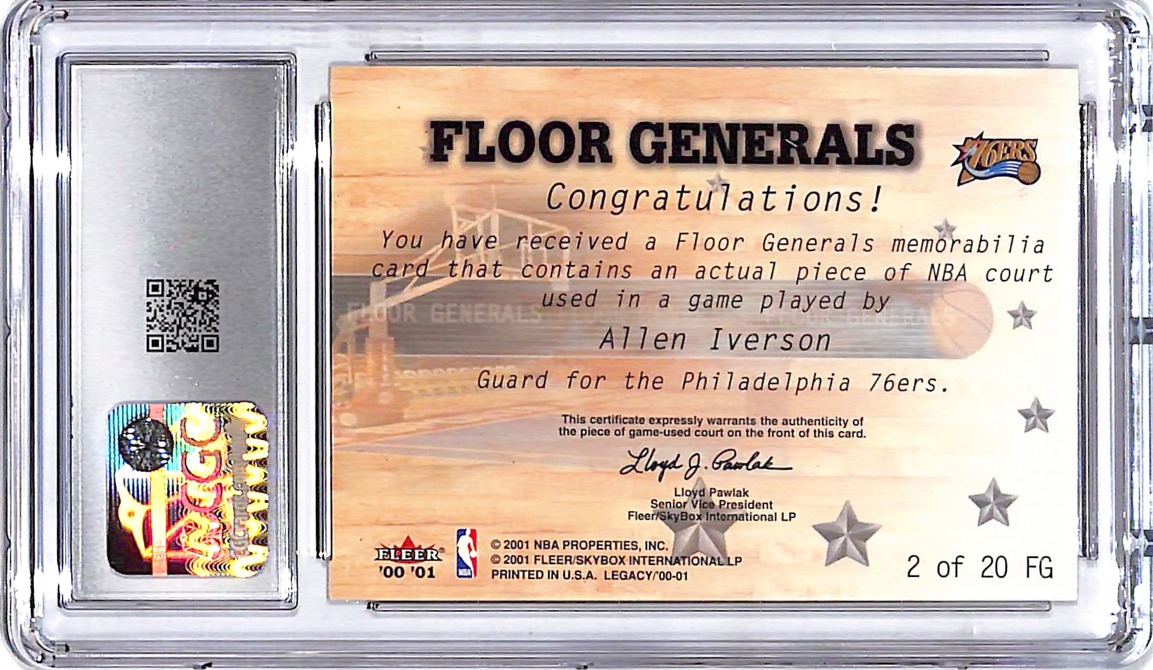 2000-01 Fleer Legacy Allen Iverson Floor Generals CGC 9 76ers