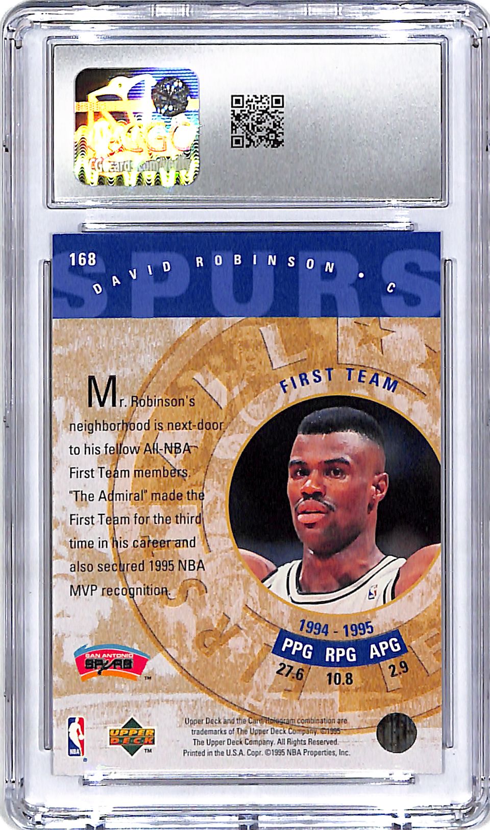 1995-96 Upper Deck David Robinson Electric Court CGC 10 Spurs