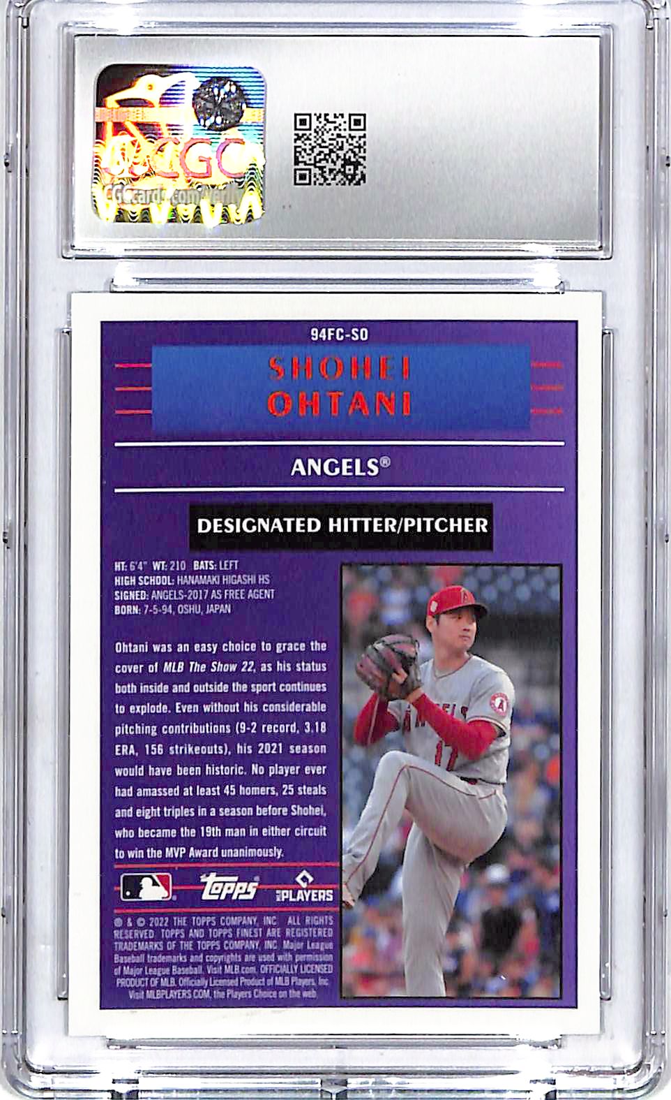 2022 Topps Finest Shohei Ohtani Cornerstones CGC 9 Angels