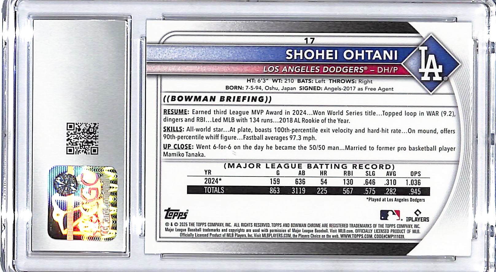 2025 Bowman Chrome Shohei Ohtani Mega Box Mojo Refractor CGC 10 Dodgers