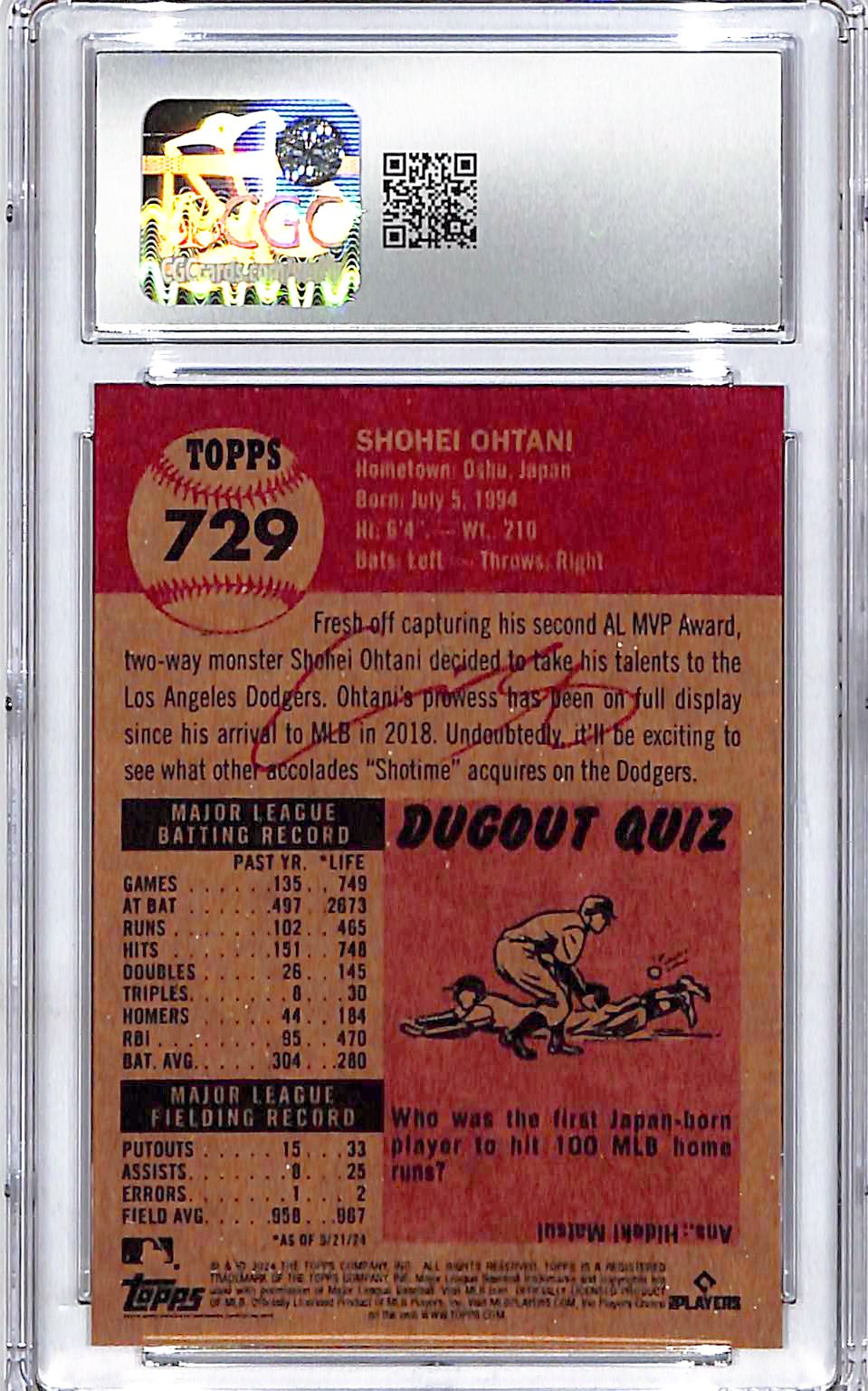 2024 Topps Living Set Shohei Ohtani #729 CGC 9.5 Dodgers