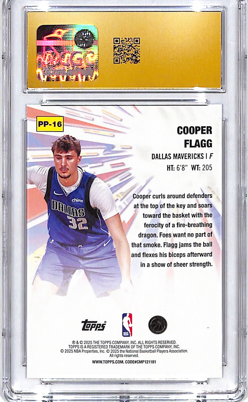 2025-26 Topps Cooper Flagg Power Players Rookie RC CGC 10 Pristine Mavericks