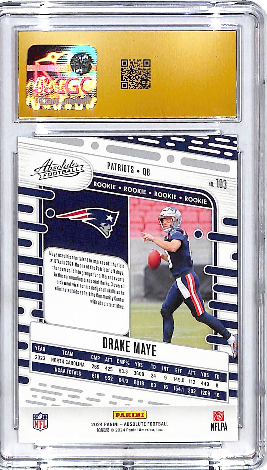 2024 Absolute Drake Maye Rookie RC #103 CGC 10 Pristine Patriots