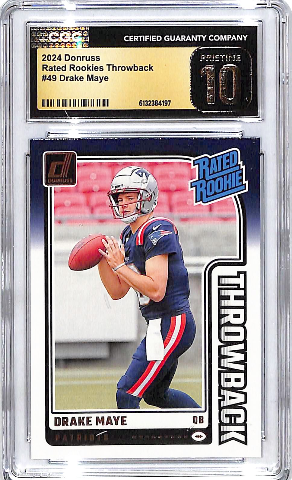 2024 Donruss Drake Maye Rated Rookie RC Throwback CGC 10 Pristine Patriots