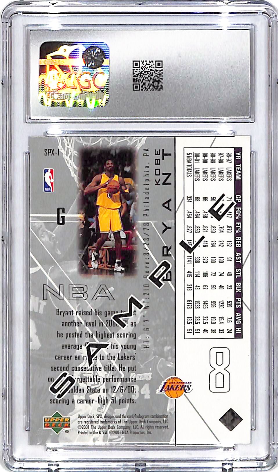 2001-02 SPx Kobę Bryant Sample CGC 8.5 Lakers