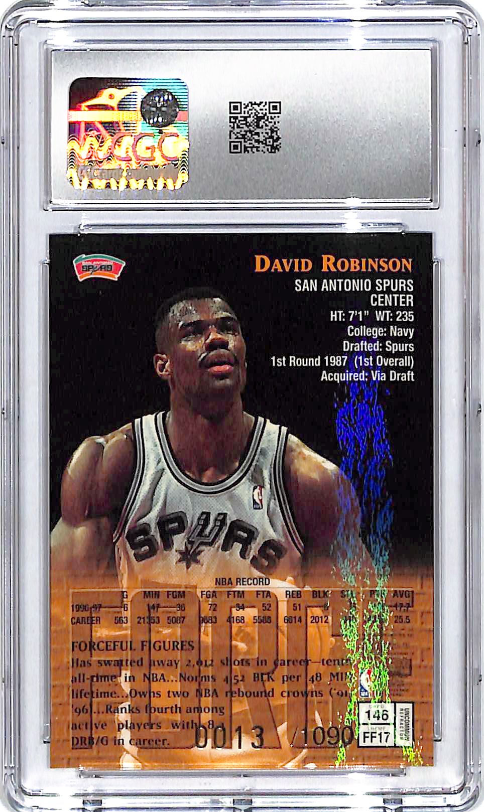 1997-98 Topps Finest David Robinson Force Refractor CGC 9 Spurs