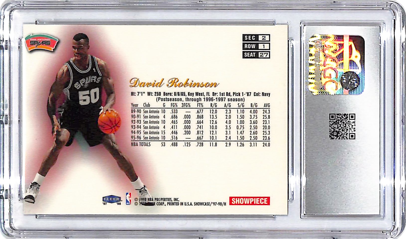 1997-98 Flair Showcase David Robinson Row 1 #27 CGC 8.5 Spurs