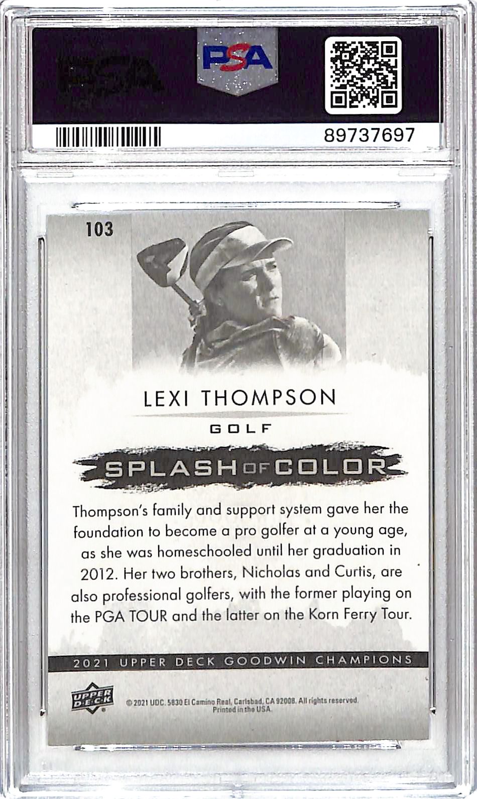 2021 Upper Deck Goodwin Champions Lexi Thompson Auto Autograph PSA DNA Authentic Splash of Color