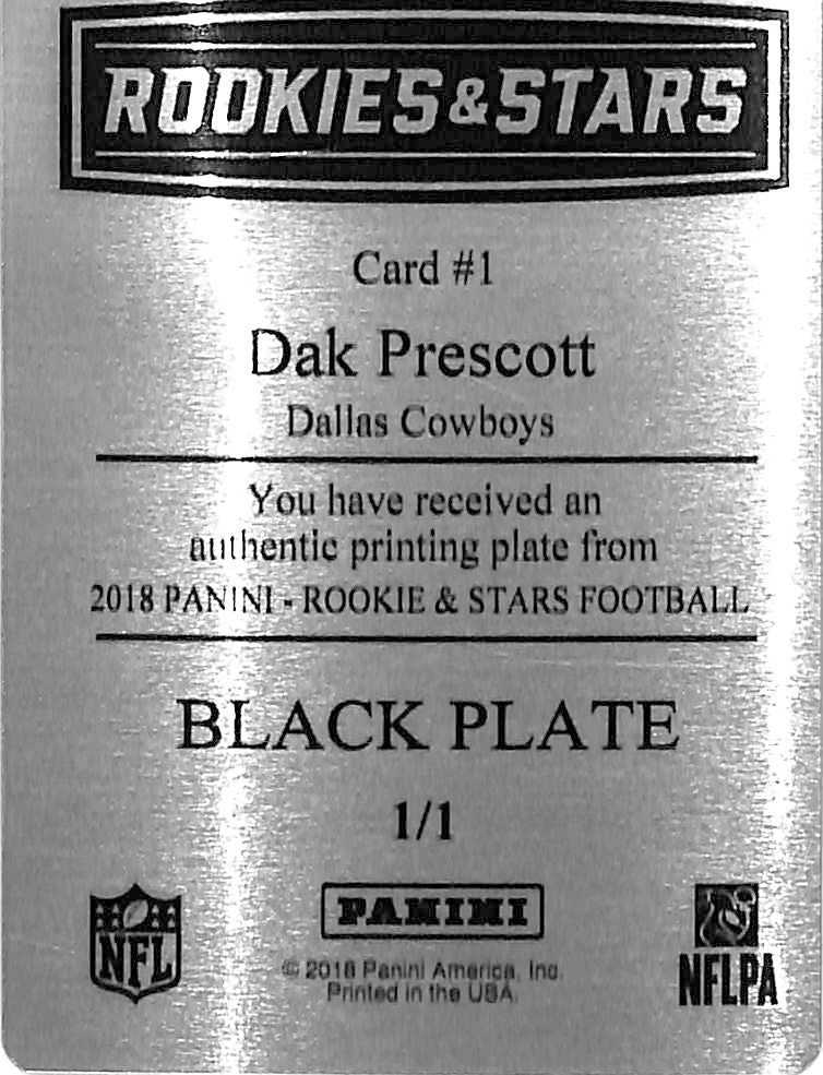 2018 Rookies and Stars Dak Prescott Printing Plate 1/1 Cowboys