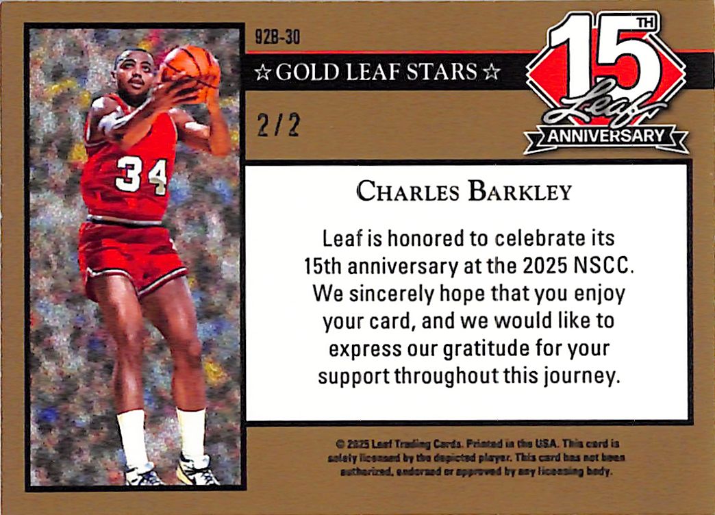 2025 Leaf 15th Anniversary Charles Barkley Black Lava /2 76ers