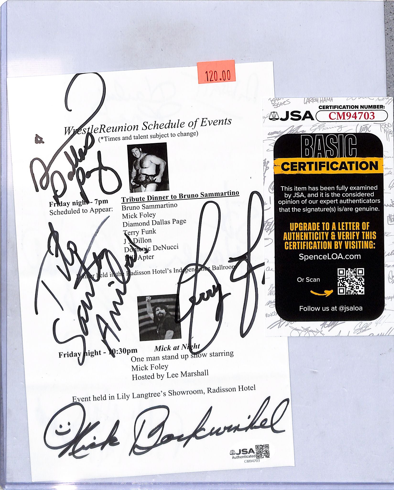 Diamond Dallas Page Santana Funk Bockwinkel Zbyszko Race Dr. Death Fulton Hansen WWE Signed Auto Autograph JSA Authentic Pamphlet