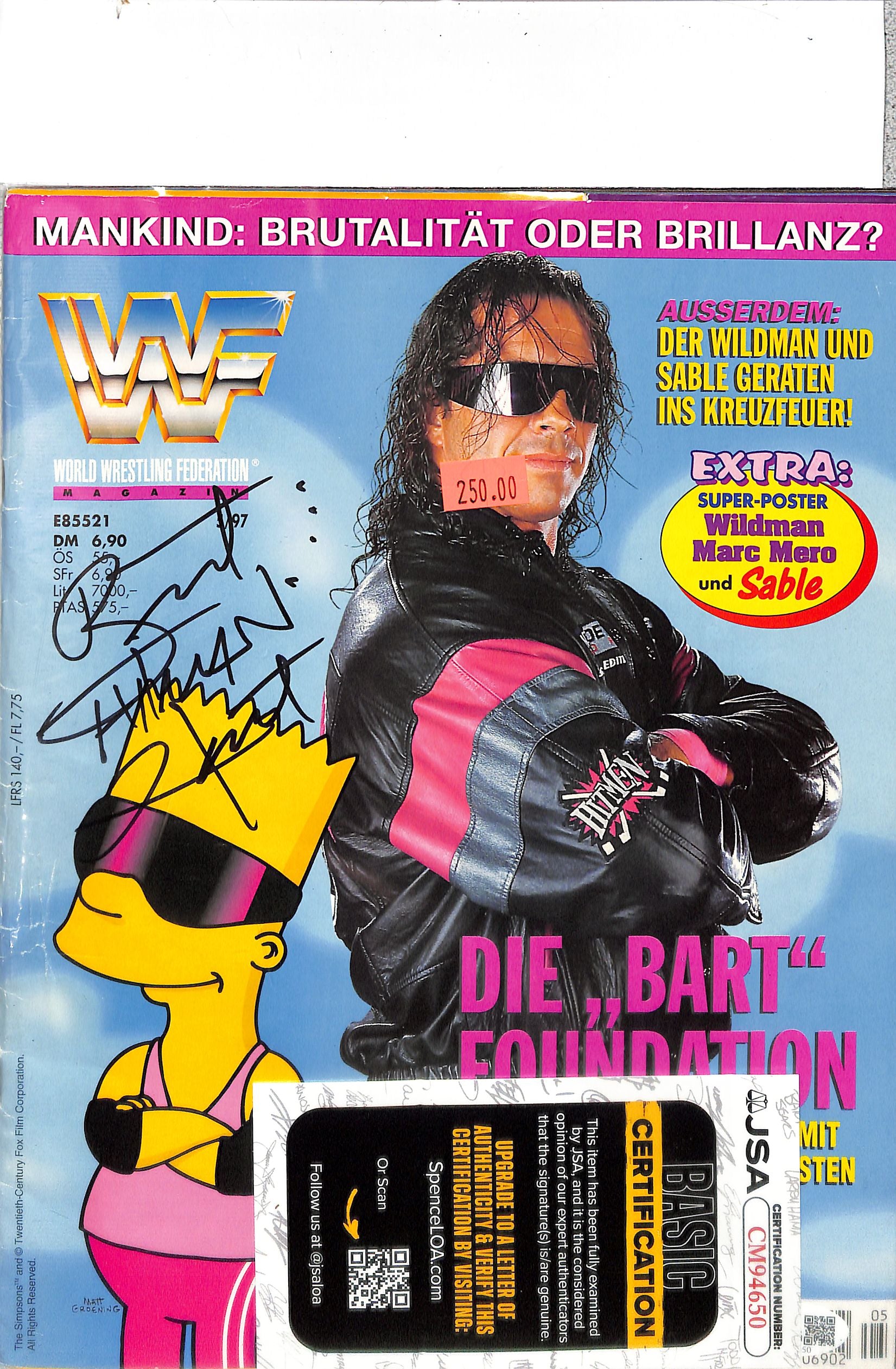 Brett The Hitman Hart WWE Signed Auto Autograph JSA Authentic Magazine