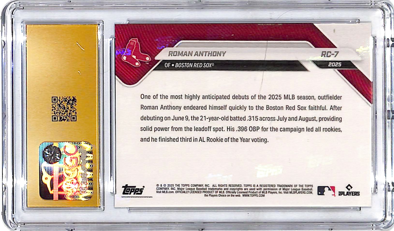 2025 Topps Now Roman Anthony Rookie Cup RC CGC 10 Pristine Red Sox