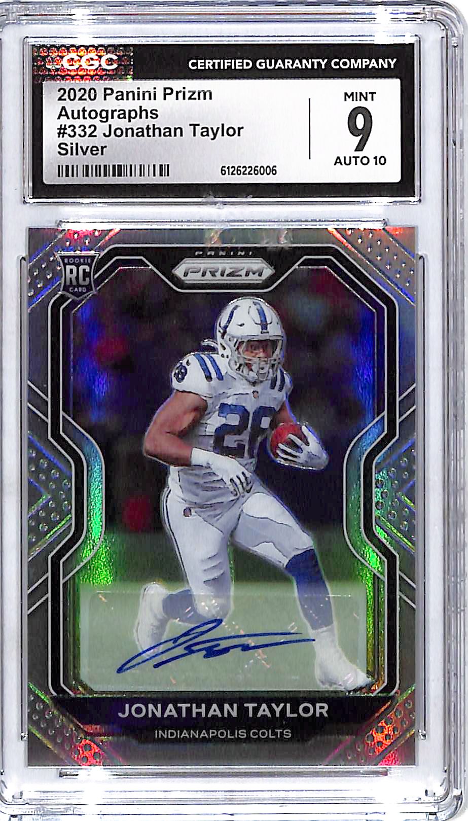 2020 Prizm Jonathan Taylor Rookie Auto Autograph RC Silver CGC 9 Colts