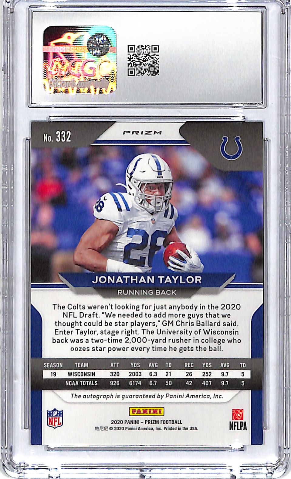 2020 Prizm Jonathan Taylor Rookie Auto Autograph RC Silver CGC 9 Colts